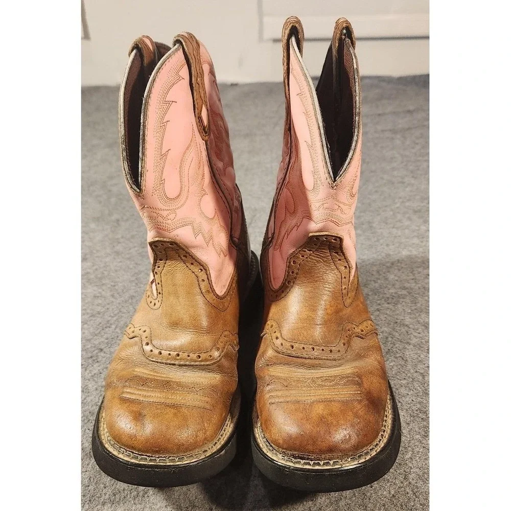 Justin Gypsy Boots Girls Size 9 Brown Pink Leather Western Embroidered‎ Cowgirl